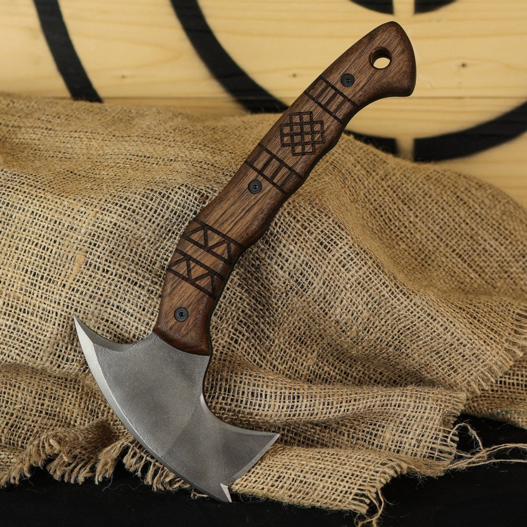 AncientSmithy Forged tomahawk "Skaldrun" with tribal engraving