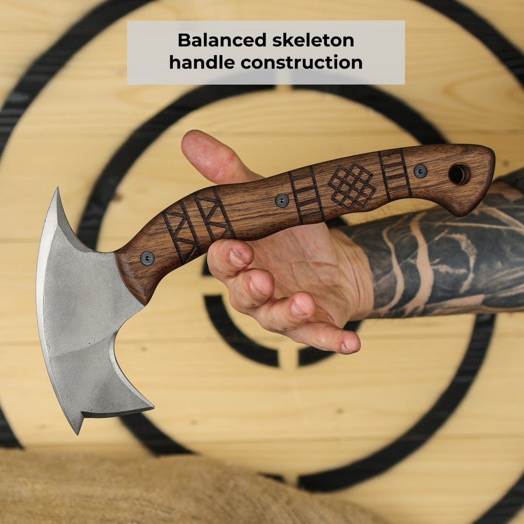 AncientSmithy Forged tomahawk "Skaldrun" with tribal engraving