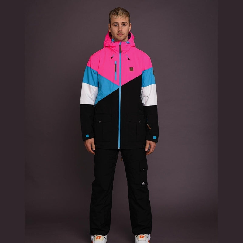 OOSC Clothing Fresh Pow Men's Ski & Snowboard Jacket - Neon Pink, Blue & Black