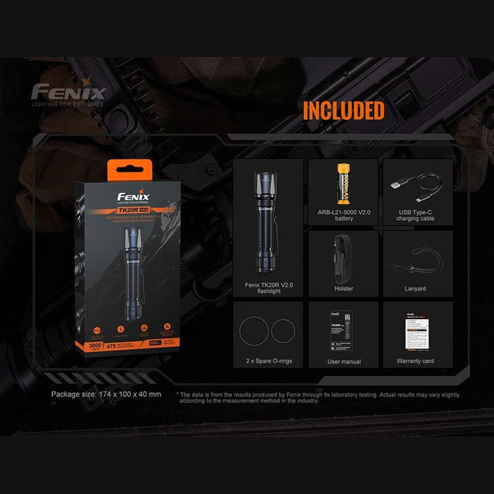 Fenix TK20R V2.0 Rechargeable Flashlight with FREE T5 Tactical Pen (optional)