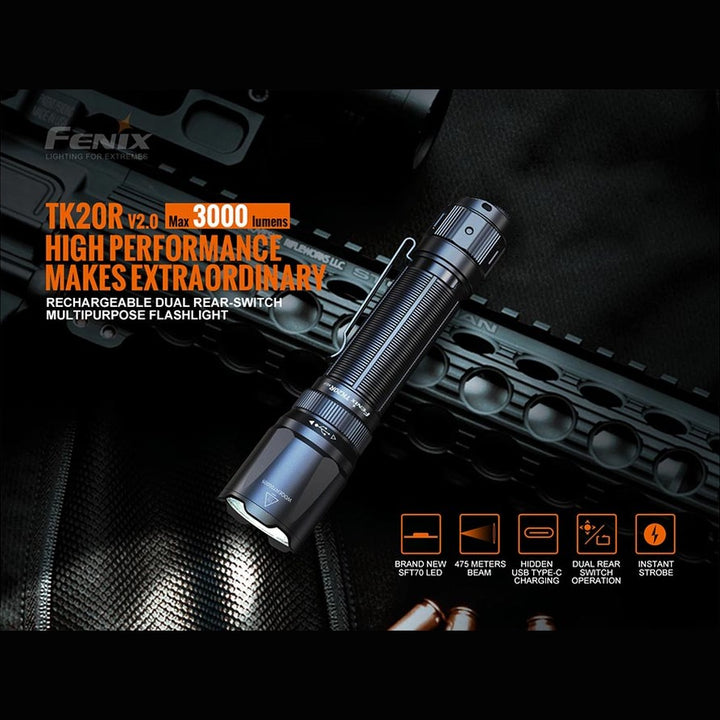 Fenix TK20R V2.0 Rechargeable Flashlight with FREE T5 Tactical Pen (optional)