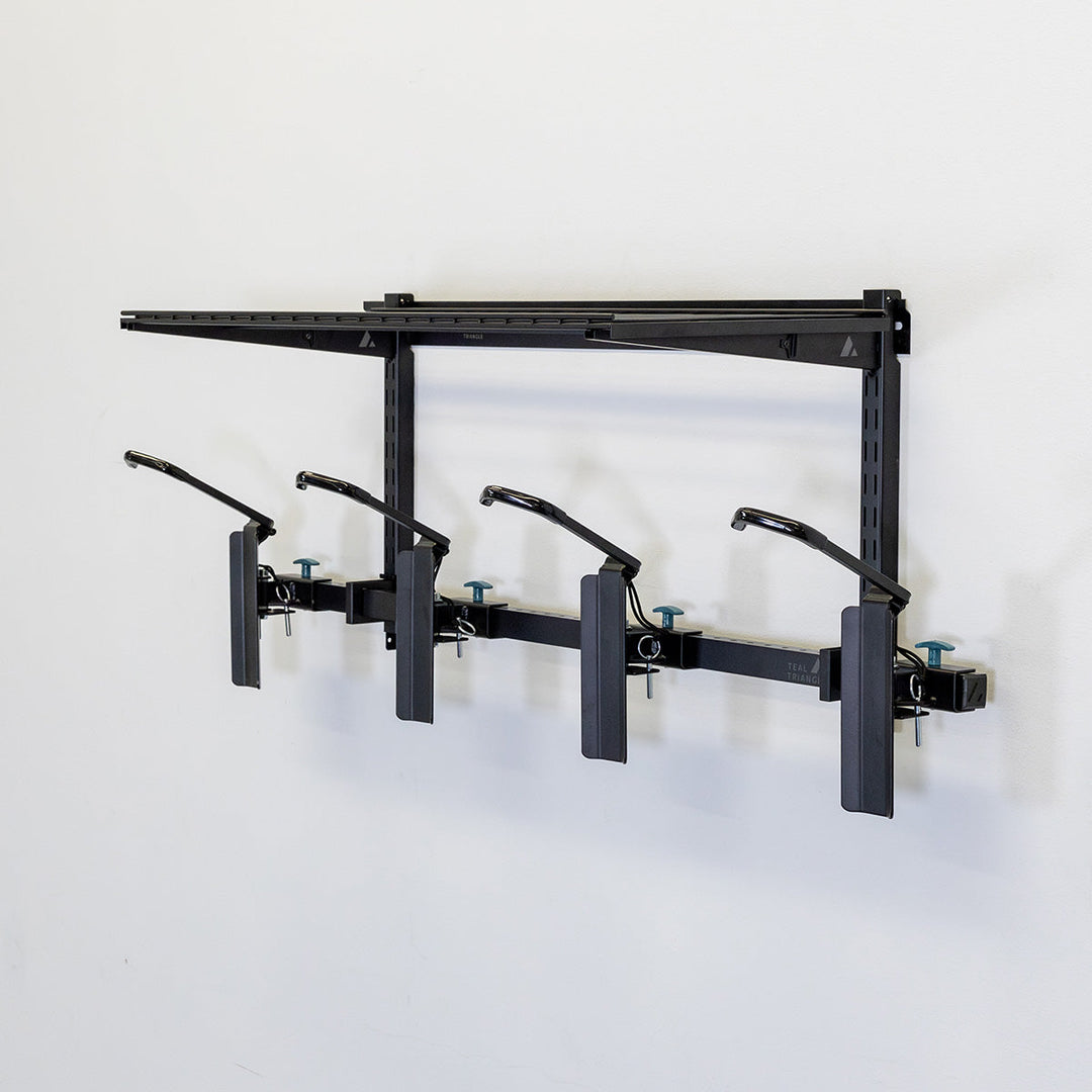 StoreYourBoard G-Swivel Bike + Shelf | Adjustable Wall Storage System | Holds 4 Bikes