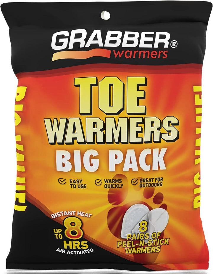 TRAPSKI Grabber Toe Warmers - Long Lasting Safe Natural Odorless Air Activated Warmers - Up to 8 Hours of Heat - 8 Pair Pack