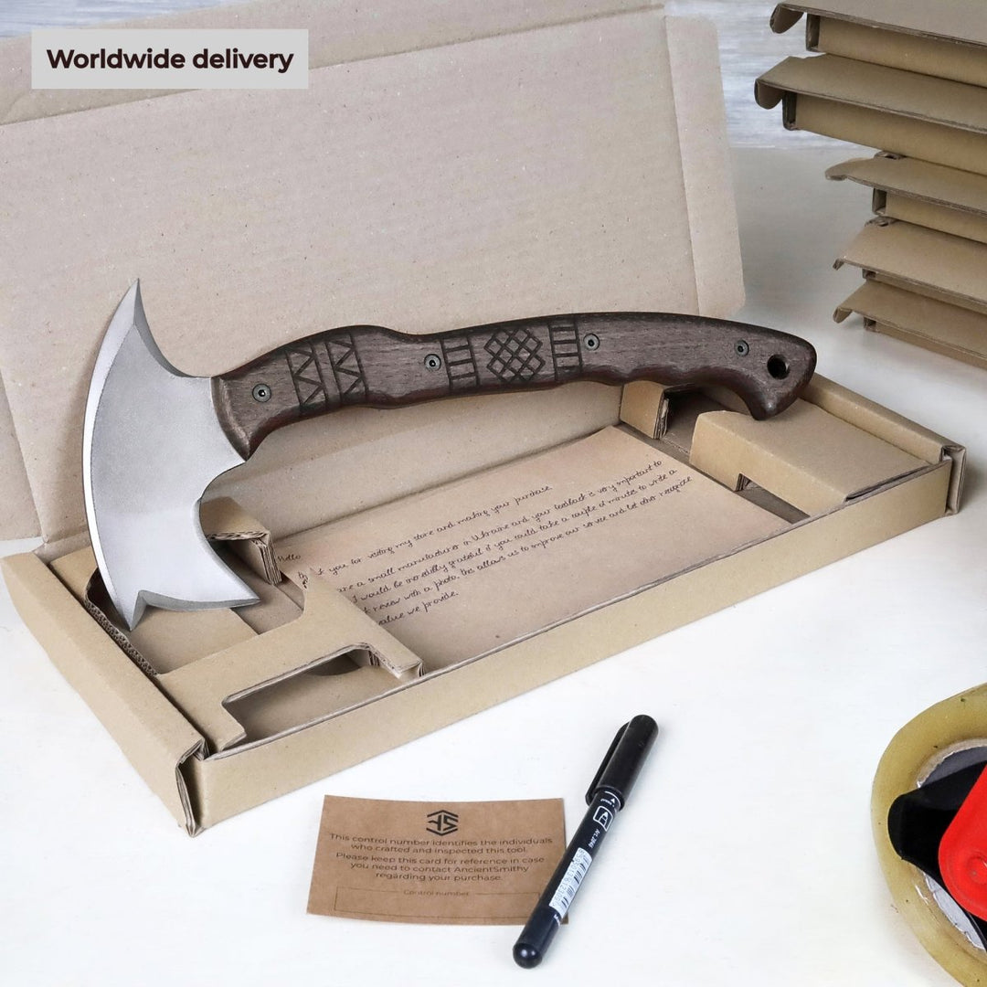 AncientSmithy Handcrafted tomahawk "Takoda" with tribal engraving