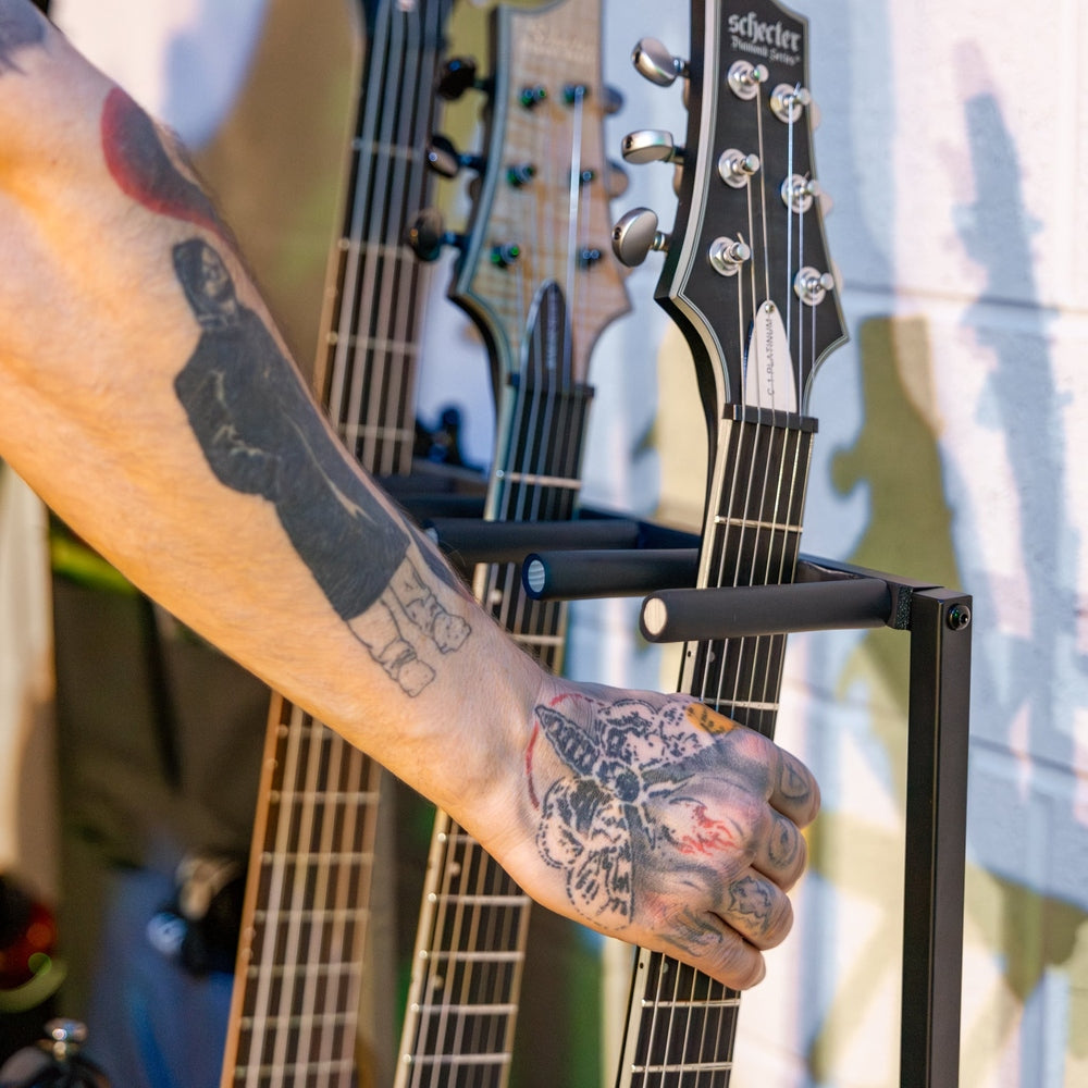 The Headliner 10-Slot Guitar Rack with Accessories Storage
