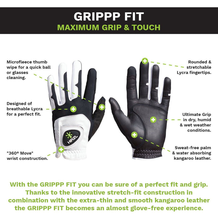 HIRZL Grippp Fit - Golf Gloves - White / Black