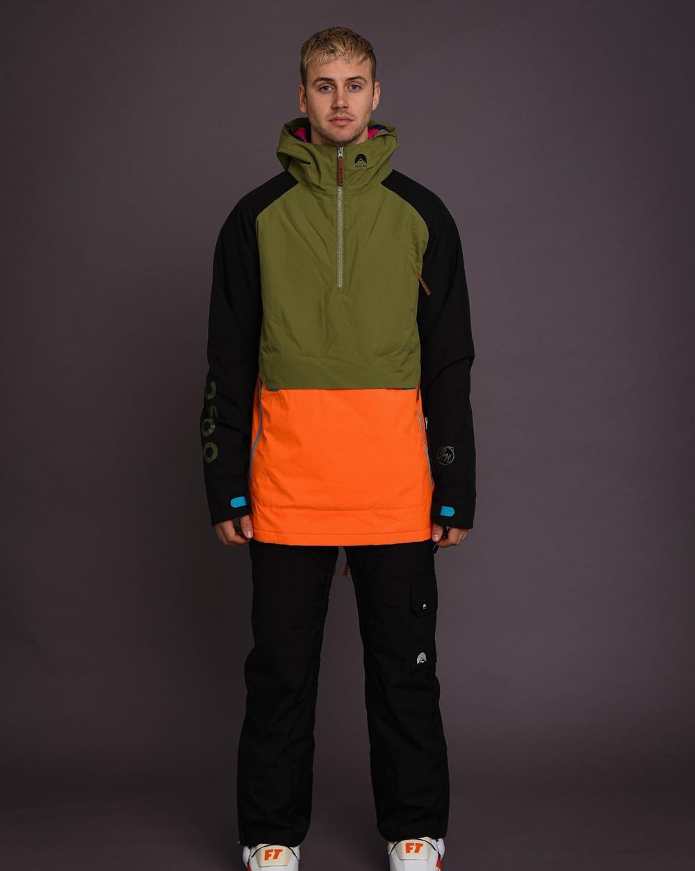OOSC Clothing Snow Park Overhead Jacket - Orange & Khaki