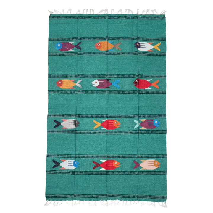 West Path Midnight Teal Baja Fish Yoga Blanket