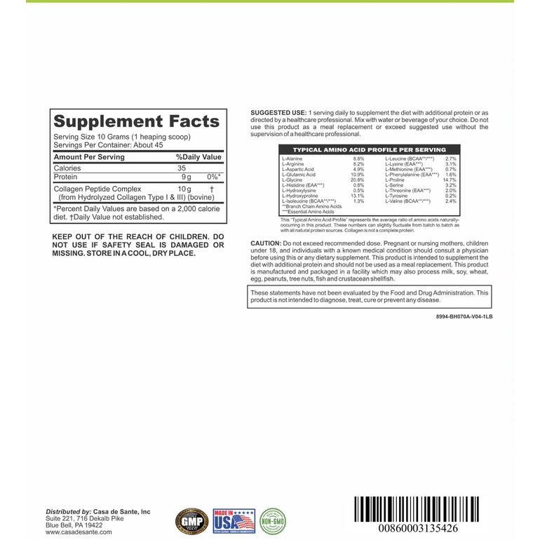 casa de sante Low FODMAP Certified Elemental Collagen Peptides for IBS & SIBO| Keto Paleo Gut Friendly, Gluten Lactose Soy Sugar & Grain Free| No Carb, All Natural Non GMO