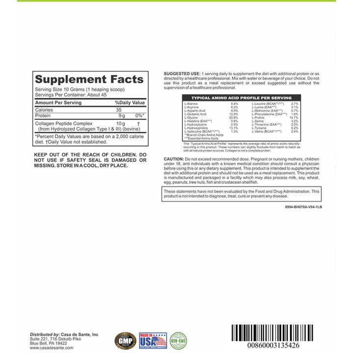 casa de sante Low FODMAP Certified Elemental Collagen Peptides for IBS & SIBO| Keto Paleo Gut Friendly, Gluten Lactose Soy Sugar & Grain Free| No Carb, All Natural Non GMO