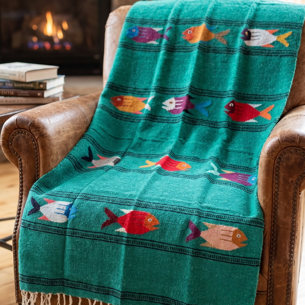 West Path Midnight Teal Baja Fish Yoga Blanket