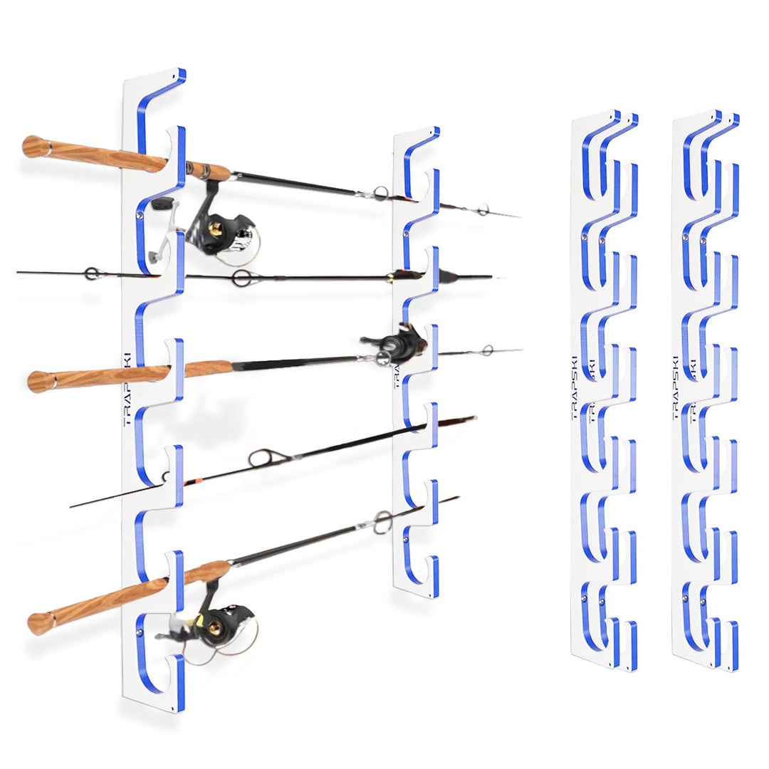 TRAPSKI Premium Fishing Rod/Pole Holder Rack Organizers | Wall or Ceiling or Boat Mounted Fishing Rod Rack | Durable Marine Grade HDPE Plastic | Stackable Storage