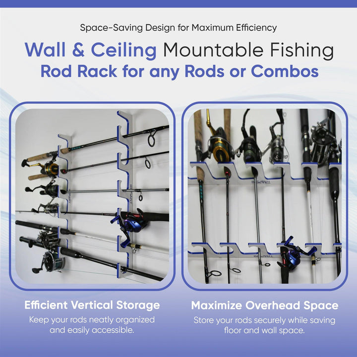 TRAPSKI Premium Fishing Rod/Pole Holder Rack Organizers | Wall or Ceiling or Boat Mounted Fishing Rod Rack | Durable Marine Grade HDPE Plastic | Stackable Storage