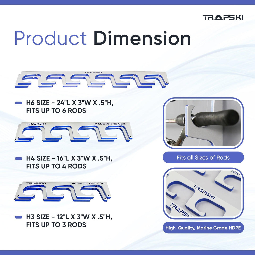 TRAPSKI Premium Fishing Rod/Pole Holder Rack Organizers | Wall or Ceiling or Boat Mounted Fishing Rod Rack | Durable Marine Grade HDPE Plastic | Stackable Storage