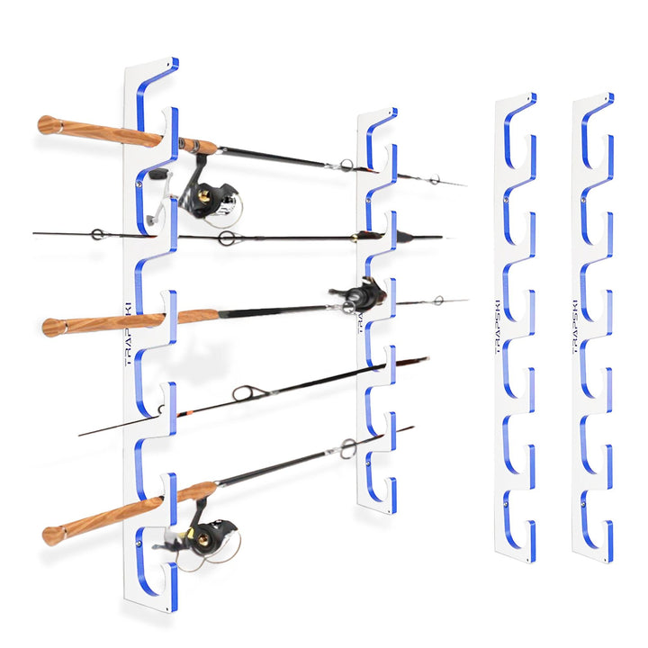 TRAPSKI Premium Fishing Rod/Pole Holder Rack Organizers | Wall or Ceiling or Boat Mounted Fishing Rod Rack | Durable Marine Grade HDPE Plastic | Stackable Storage