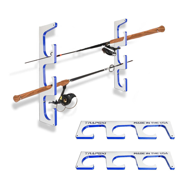 TRAPSKI Premium Fishing Rod/Pole Holder Rack Organizers | Wall or Ceiling or Boat Mounted Fishing Rod Rack | Durable Marine Grade HDPE Plastic | Stackable Storage