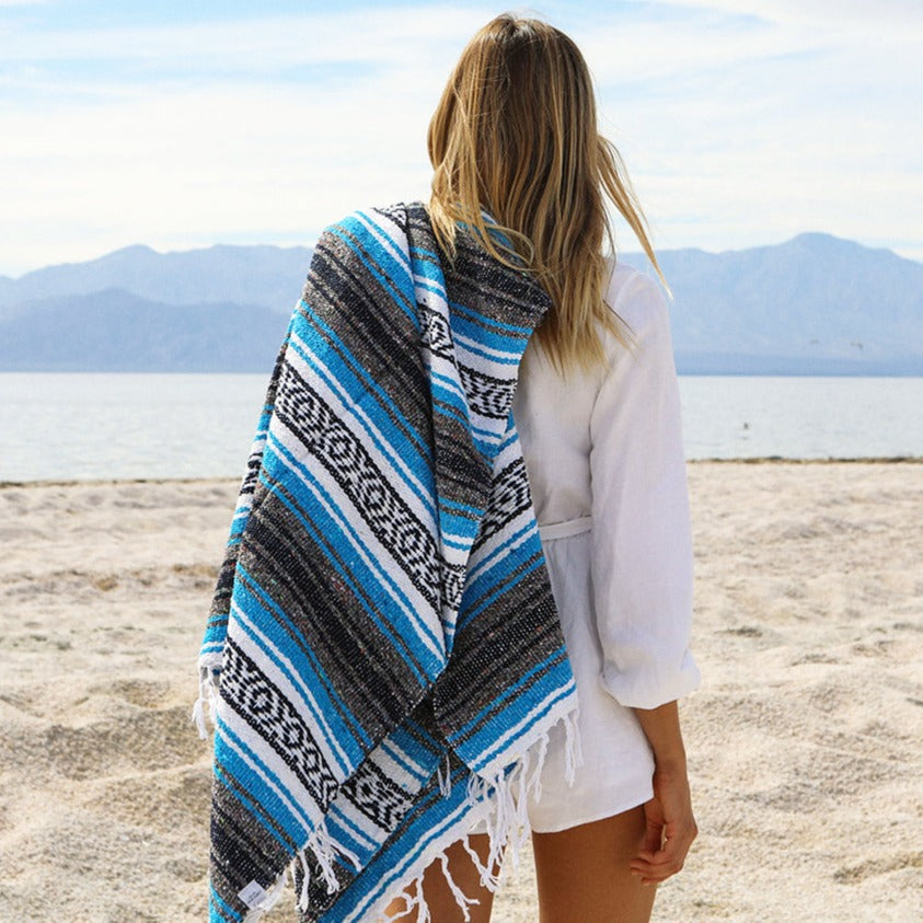 West Path Bright Blue Mexican Falsa Blanket