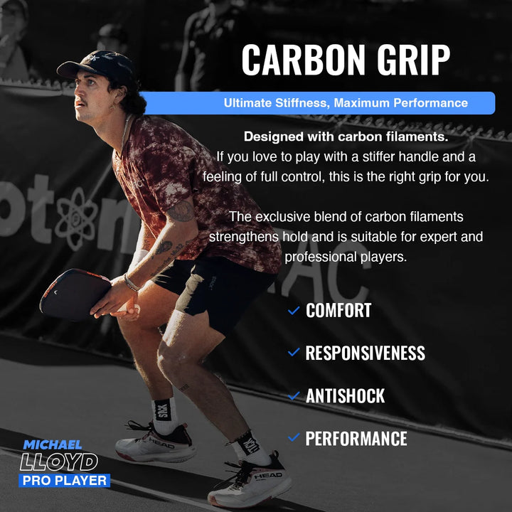 Hesacore Pickleball Carbon Grip - 5.25 Inches Long - Stiff Feel - Charcoal
