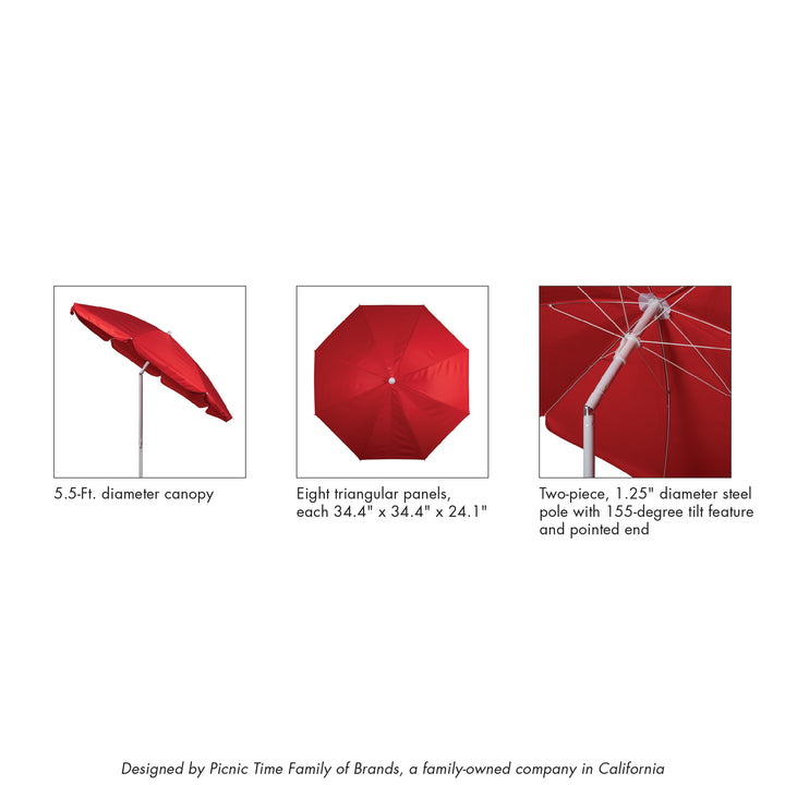 Picnic Time 5.5 Ft. Portable Beach Umbrella