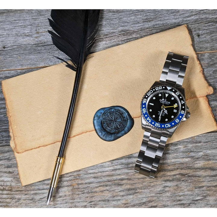 Oceaneva Men's GMT TITANIUM Automatic Deep Marine Explorer 1250M Black Ceramic Bezel Watch