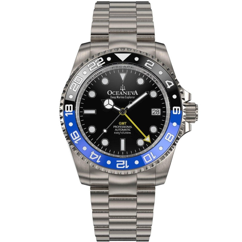 Oceaneva Men's GMT TITANIUM Automatic Deep Marine Explorer 1250M Black Ceramic Bezel Watch