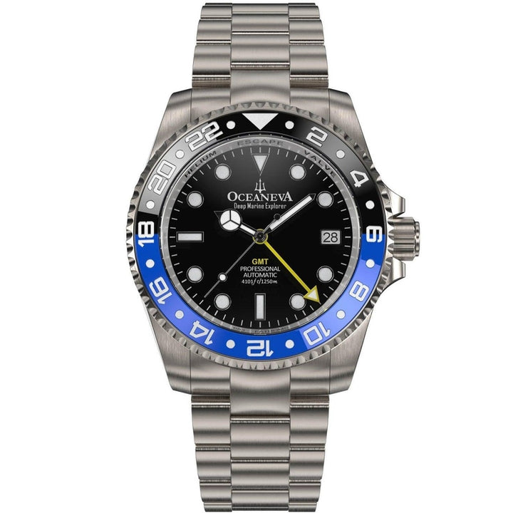Oceaneva Men's GMT TITANIUM Automatic Deep Marine Explorer 1250M Black Ceramic Bezel Watch