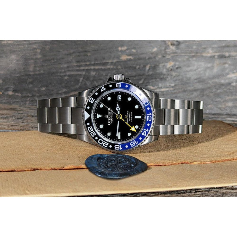 Oceaneva Men's GMT TITANIUM Automatic Deep Marine Explorer 1250M Black Ceramic Bezel Watch