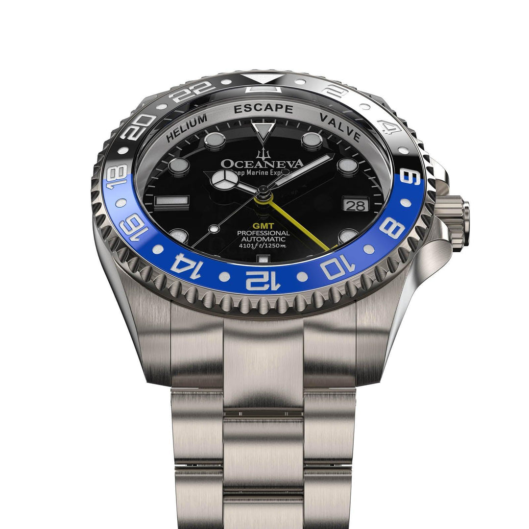Oceaneva Men's GMT TITANIUM Automatic Deep Marine Explorer 1250M Black Ceramic Bezel Watch