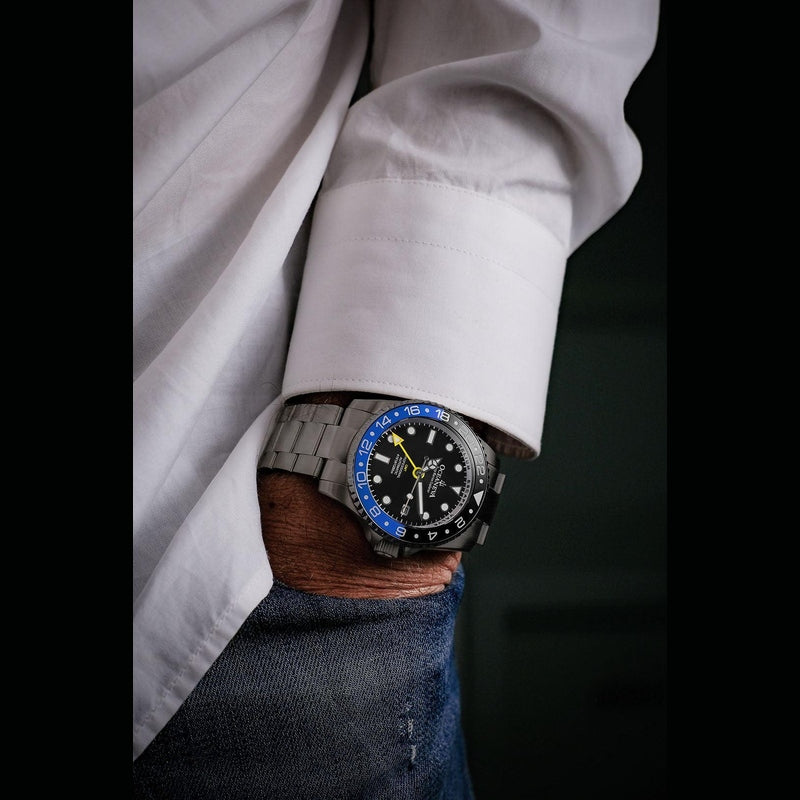 Oceaneva Men's GMT TITANIUM Automatic Deep Marine Explorer 1250M Black Ceramic Bezel Watch