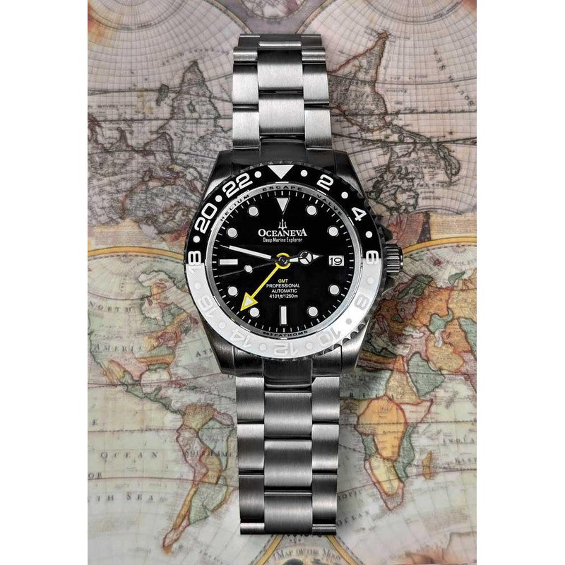 Oceaneva Men's GMT TITANIUM Automatic Deep Marine Explorer 1250M Black & White Ceramic Bezel Watch