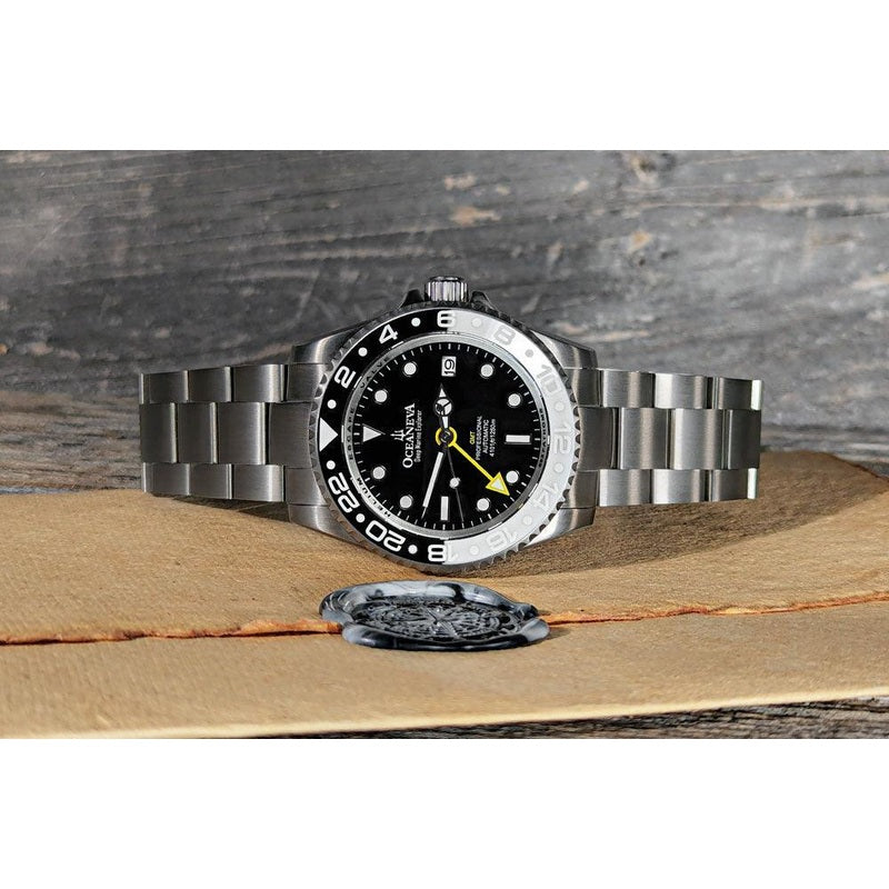 Oceaneva Men's GMT TITANIUM Automatic Deep Marine Explorer 1250M Black & White Ceramic Bezel Watch