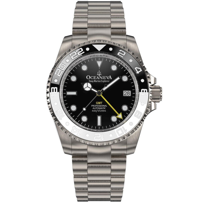 Oceaneva Men's GMT TITANIUM Automatic Deep Marine Explorer 1250M Black & White Ceramic Bezel Watch