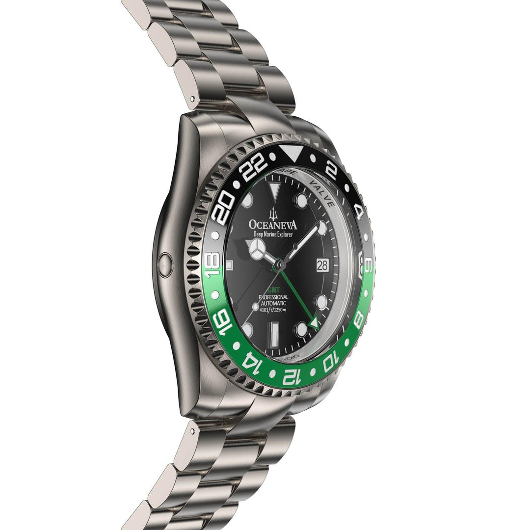 Oceaneva Men's GMT TITANIUM Automatic Deep Marine Explorer 1250M Black Green Bezel Watch