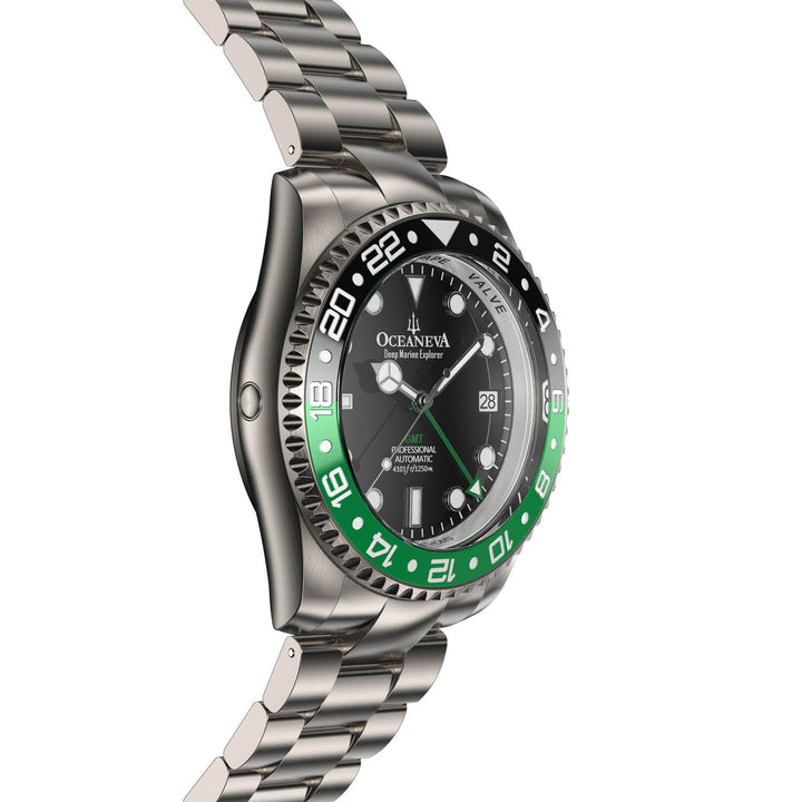 Oceaneva Men's GMT TITANIUM Automatic Deep Marine Explorer 1250M Black Green Bezel Watch