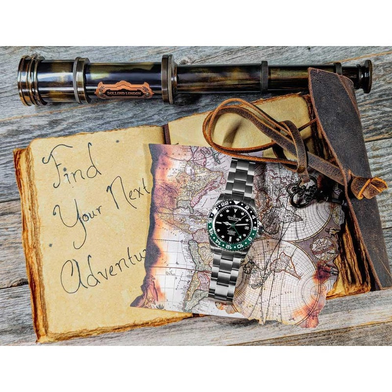 Oceaneva Men's GMT TITANIUM Automatic Deep Marine Explorer 1250M Black Green Bezel Watch