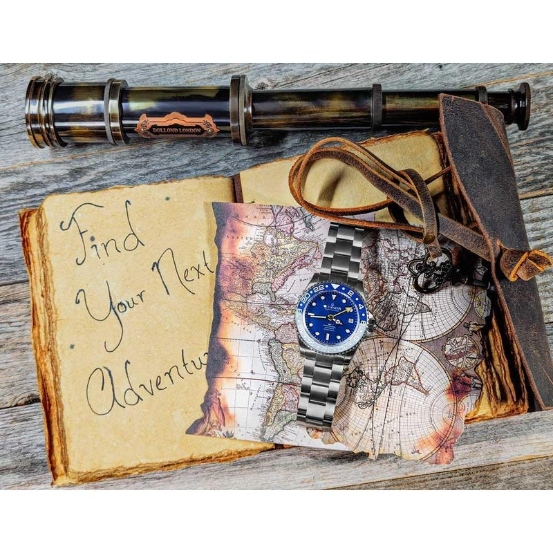 Oceaneva Men's GMT TITANIUM Automatic Deep Marine Explorer 1250M Blue & White Ceramic Bezel Watch