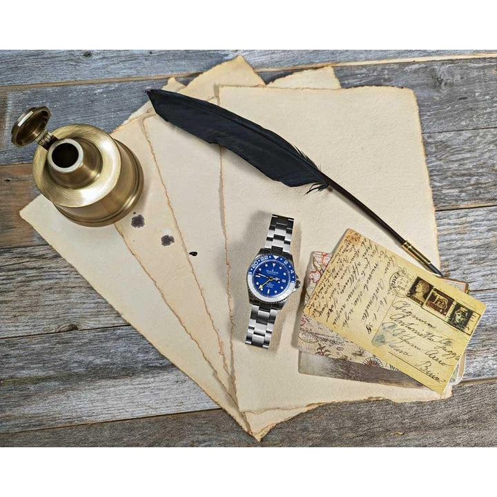 Oceaneva Men's GMT TITANIUM Automatic Deep Marine Explorer 1250M Blue & White Ceramic Bezel Watch