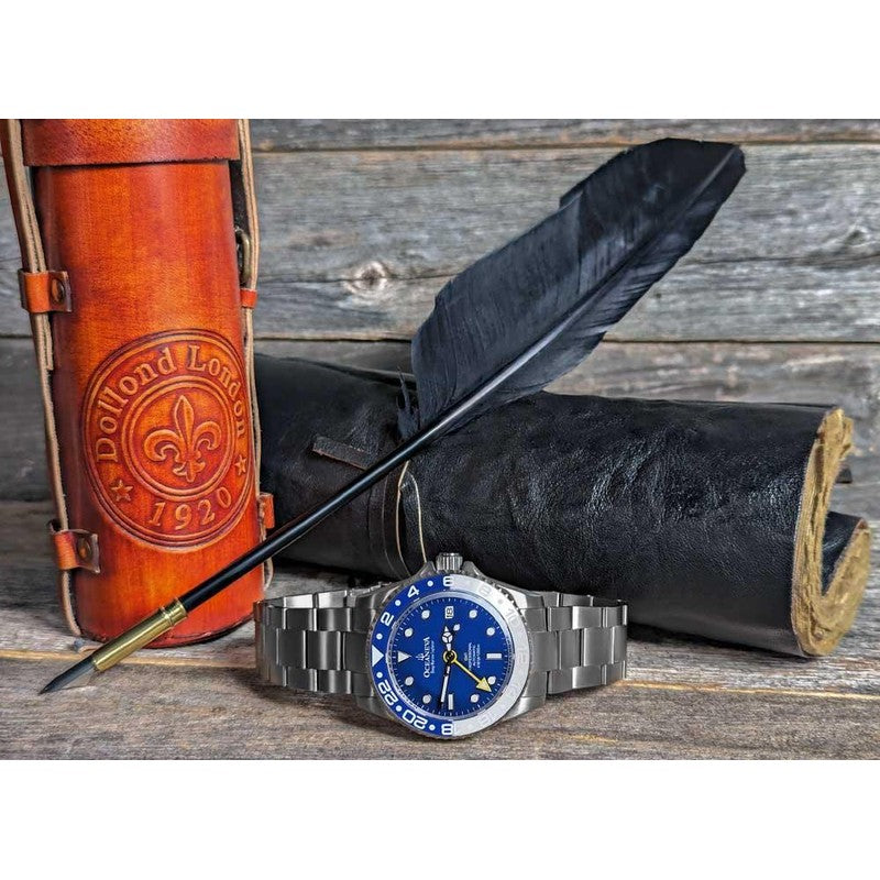 Oceaneva Men's GMT TITANIUM Automatic Deep Marine Explorer 1250M Blue & White Ceramic Bezel Watch