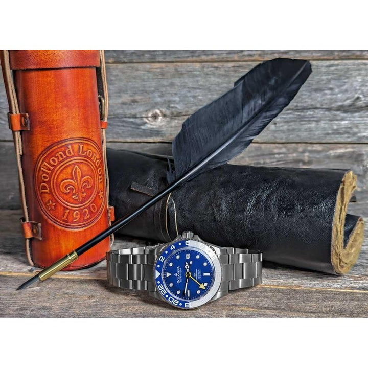 Oceaneva Men's GMT TITANIUM Automatic Deep Marine Explorer 1250M Blue & White Ceramic Bezel Watch