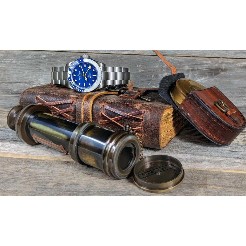 Oceaneva Men's GMT TITANIUM Automatic Deep Marine Explorer 1250M Blue & White Ceramic Bezel Watch