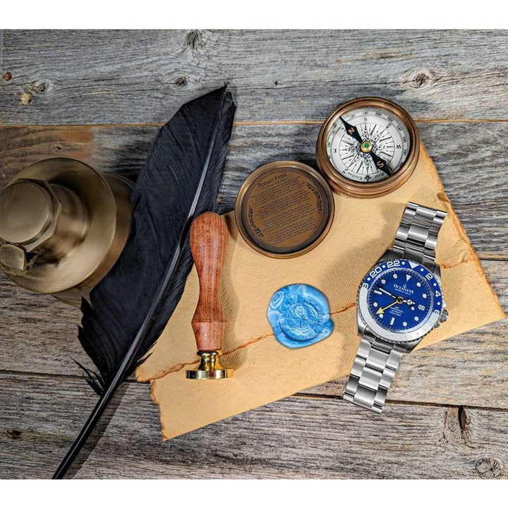 Oceaneva Men's GMT TITANIUM Automatic Deep Marine Explorer 1250M Blue & White Ceramic Bezel Watch