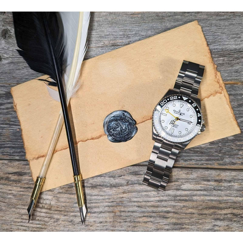 Oceaneva Men's GMT TITANIUM Automatic Deep Marine Explorer 1250M White & Black Ceramic Bezel Watch