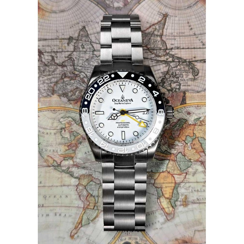 Oceaneva Men's GMT TITANIUM Automatic Deep Marine Explorer 1250M White & Black Ceramic Bezel Watch