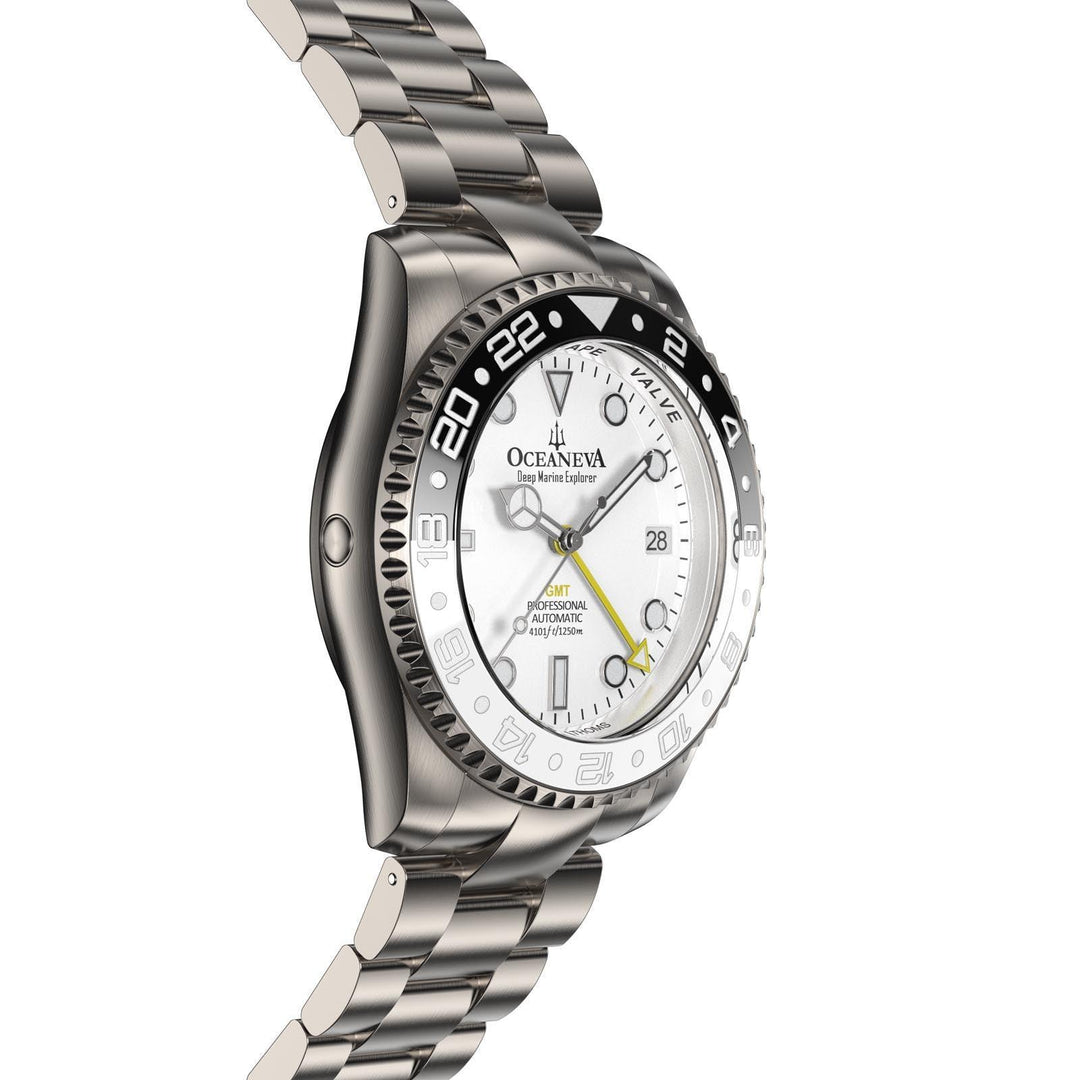 Oceaneva Men's GMT TITANIUM Automatic Deep Marine Explorer 1250M White & Black Ceramic Bezel Watch