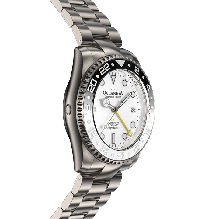 Oceaneva Men's GMT TITANIUM Automatic Deep Marine Explorer 1250M White & Black Ceramic Bezel Watch