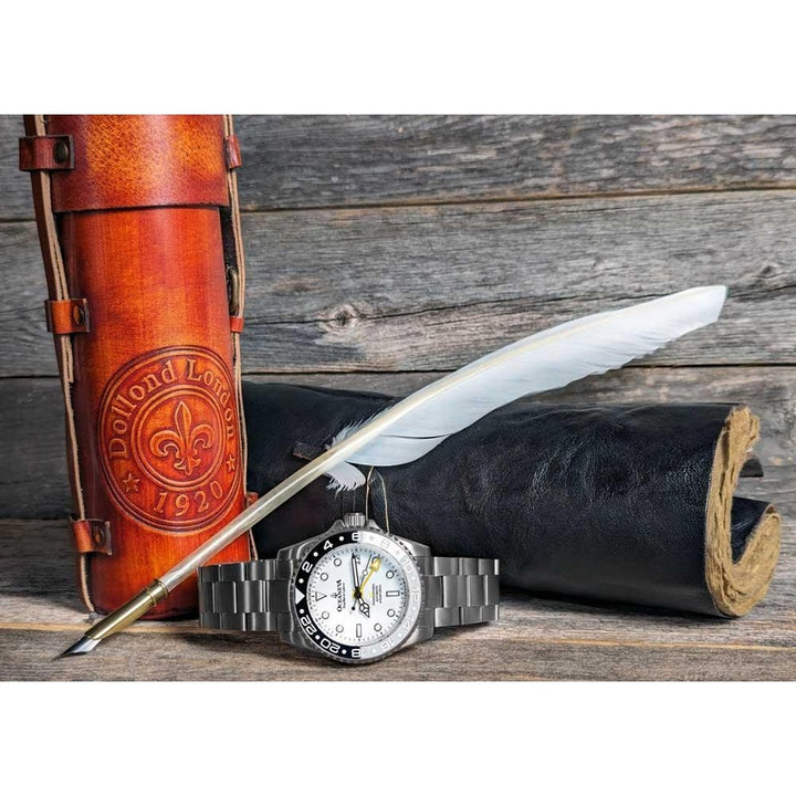 Oceaneva Men's GMT TITANIUM Automatic Deep Marine Explorer 1250M White & Black Ceramic Bezel Watch