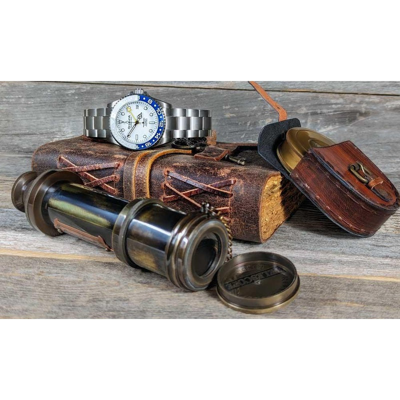 Oceaneva Men's GMT TITANIUM Automatic Deep Marine Explorer 1250M White & Blue Ceramic Bezel Watch