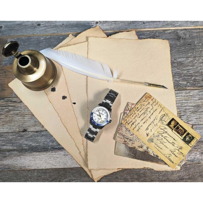 Oceaneva Men's GMT TITANIUM Automatic Deep Marine Explorer 1250M White & Blue Ceramic Bezel Watch