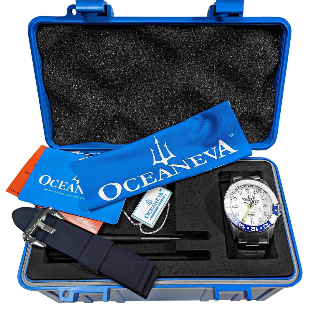 Oceaneva Men's GMT TITANIUM Automatic Deep Marine Explorer 1250M White & Blue Ceramic Bezel Watch