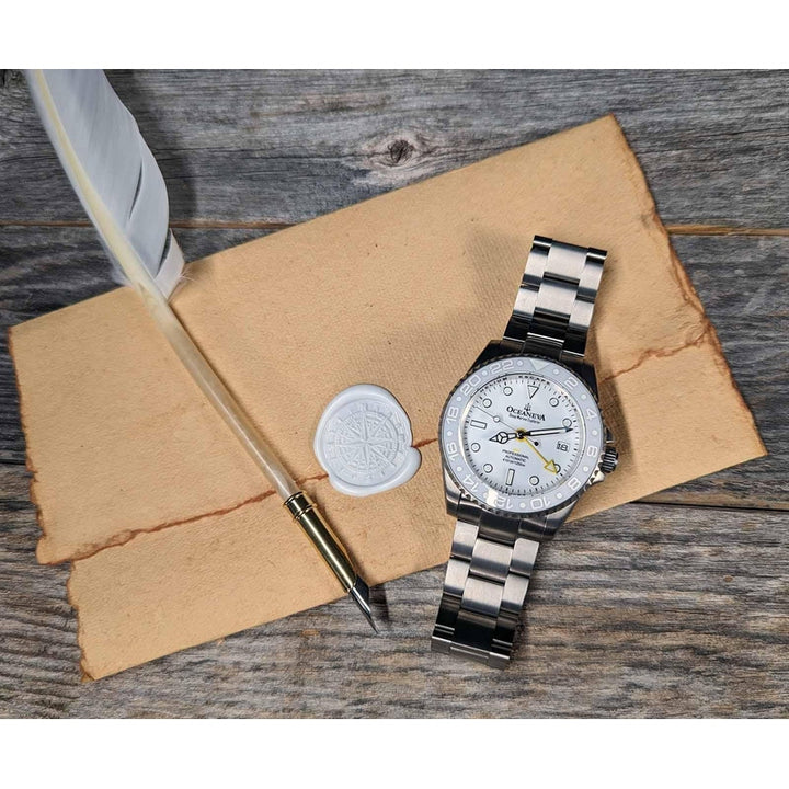 Oceaneva Men's GMT TITANIUM Automatic Deep Marine Explorer 1250M White Ceramic Bezel Watch